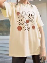 Beige Oversized T-Shirt with Smiley Face Graphics for Women Woman T Shirts