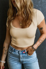 Beige Ribbed Crop Top for Women in Stretch Viscose Blend Ivory Woman T Shirts