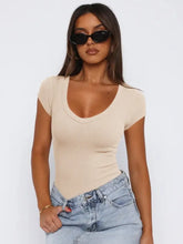 Beige Ribbed Fitted T-Shirt for Women Woman T Shirts