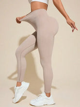 Beige Ribbed High Waisted Leggings for Women Dust Storm Woman Leggings