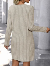 Beige Ribbed Knit Sweater Dress with Decorative Button Detail Woman Sweater Dresses