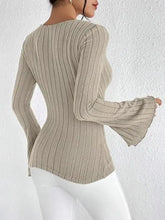 Beige Ribbed Knit Wrap Top for Women Woman T Shirts