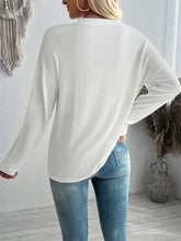 Beige Ribbed V-Neck Long Sleeve Top for Women Woman T Shirts