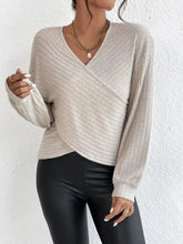 Beige Ribbed Wrap Sweater and Black Leggings Set Woman T Shirts