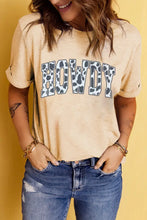 Beige Round Neck T Shirt with Cow Print Howdy Lettering Short Sleeve Woman T Shirts