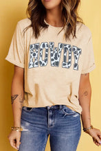 Beige Round Neck T Shirt with Cow Print Howdy Lettering Short Sleeve Woman T Shirts