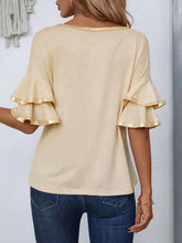 Beige Ruffle Sleeve Stretch Top for Women Woman T Shirts