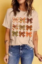 Beige Short Sleeve T Shirt with Fall Bow Pattern for Women Woman T Shirts