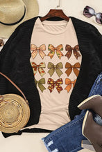 Beige Short Sleeve T Shirt with Fall Bow Pattern for Women Woman T Shirts