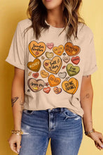 Beige Short Sleeve T-Shirt with Fall Candy Heart Graphics Woman T Shirts