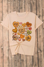 Beige Short Sleeve T-Shirt with Fall Candy Heart Graphics Woman T Shirts