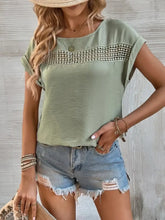 Beige Short Sleeve Top with Decorative Trim for Women Sage Woman T Shirts