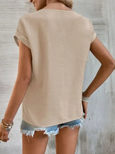 Beige Short Sleeve Top with Decorative Trim for Women Woman T Shirts