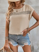 Beige Short Sleeve Top with Decorative Trim for Women Woman T Shirts