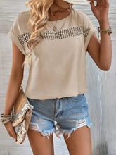 Beige Short Sleeve Top with Decorative Trim for Women Woman T Shirts