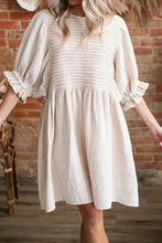 Beige Smocked Babydoll Dress with Stretchy Bodice Casual Dresses