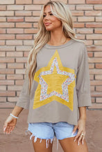 Beige Star Appliqué Floral Top for Women Woman T Shirts