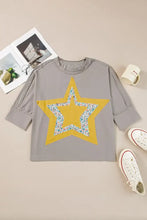 Beige Star Appliqué Floral Top for Women Woman T Shirts