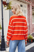 Orange and Beige Striped Collared Sweater with Long Sleeve Length Sweater Pullovers