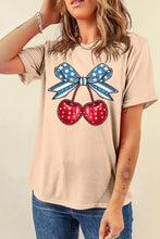 Beige T-Shirt with Cherry and Bow Graphic for Women Tan Woman T Shirts