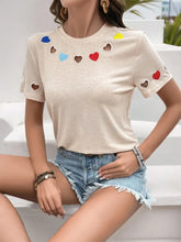 Beige T-Shirt with Colorful Heart Cutouts for Women Woman T Shirts