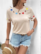 Beige T-Shirt with Colorful Heart Cutouts for Women Woman T Shirts