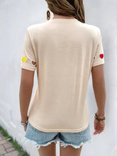 Beige T-Shirt with Colorful Heart Cutouts for Women Woman T Shirts