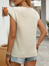 Beige Textured Knit Top with Asymmetrical Short Sleeve Neckline Woman T Shirts
