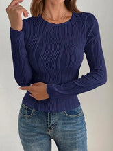 Beige Textured Long Sleeve Top for Women Dark Navy Woman T Shirts