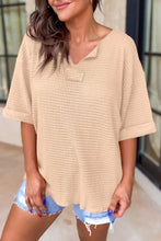 Beige Waffle Knit Basic Top for Women Tan Woman T Shirts