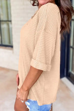Beige Waffle Knit Basic Top for Women Woman T Shirts