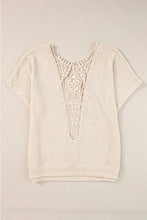 Beige Waffle Knit Lace Back Short Sleeve Top for Women Woman T Shirts