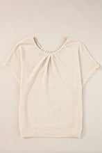Beige Waffle Knit Lace Back Short Sleeve Top for Women Woman T Shirts