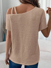 Beige Waffle Knit One Shoulder Asymmetrical Top Woman T Shirts