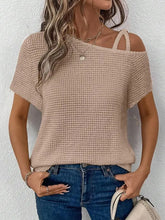 Beige Waffle Knit One Shoulder Asymmetrical Top Woman T Shirts