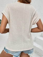 Beige Waffle Knit Top with Lace Yoke Woman T Shirts