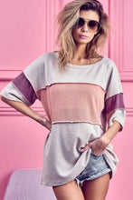 Bella Rib Color Block Off-Shoulder Thermal Rib Sweater Top Woman T Shirts