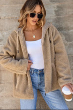 Drawstring Fleece Zip Up Hooded Jacket Woman Outerwear