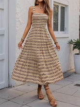 Printed Tiered Wide Strap Midi Dress Woman Casual Dress