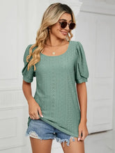 Womens sage green eyelet ruched notched long sleeve top