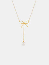 Stainless Steel Bow Pendant Necklace with Pearls Necklaces