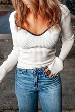 Contrast Sweetheart Neck Ribbed Top Woman Blouses