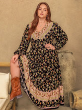 Plus Size Floral V-Neck Balloon Sleeve Dress Maxi Dresses