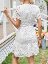 Eyelet Notched Short Sleeve Dress Casual Dresses