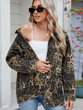 Leopard Button Up Drop Shoulder Denim Jacket Woman Outerwear