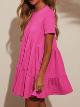 Tiered Round Neck Short Sleeve Mini Dress Casual Dresses