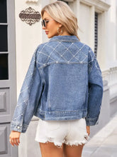 Pearl Trim Long Sleeve Denim Jacket Woman Outerwear