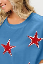 Bibi Fourth of July Terry T-Shirt with Red Star Embellishments Woman T Shirts