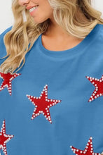 Bibi Fourth of July Terry T-Shirt with Red Star Embellishments Woman T Shirts