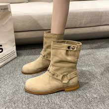 Black and Beige Suede Ankle Boots with Studded Straps for Women Woman Boots